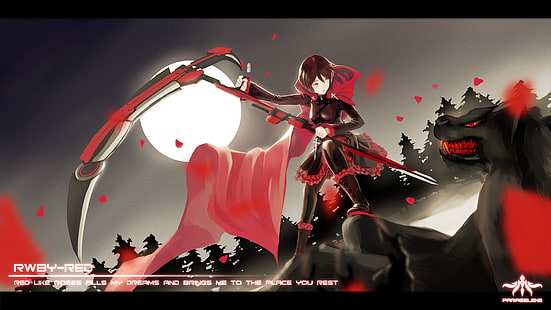 anime, RWBY, Ruby Rose (personaje), guadaña, Fondo de pantalla HD HD wallpaper