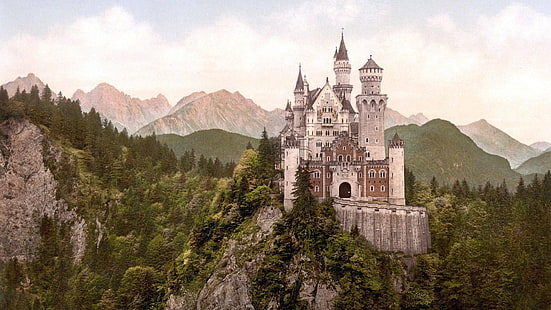 グレーと茶色のコンクリートの城、ノイシュヴァンシュタイン城、ノイシュヴァンシュタイン城、ドイツの城、 HDデスクトップの壁紙 HD wallpaper
