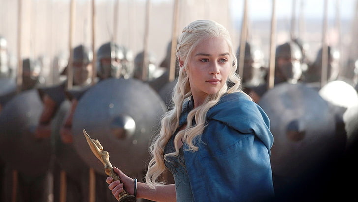 women's blue coat, Daenerys Targaryen, Emilia Clarke, TV, Game of Thrones, HD wallpaper