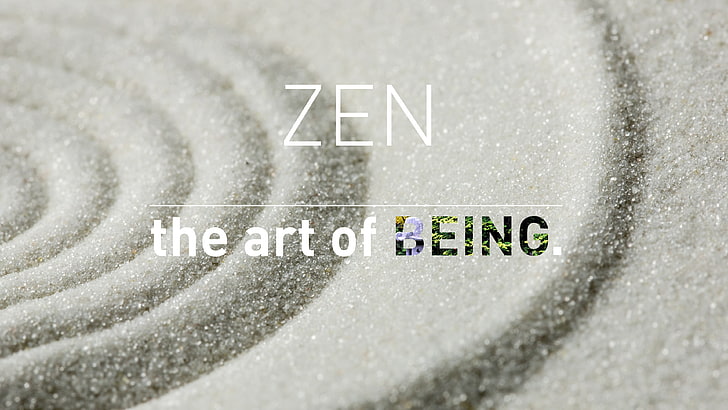 Zen Seni Menjadi Tanda, zen, Pencerahan, meditasi, pasir, tipografi, Wallpaper HD