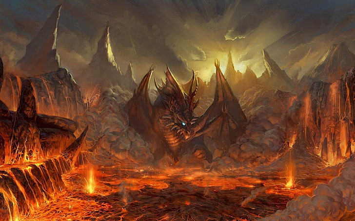 papel de parede dragão marrom, dragão, Lineage II, Valakas, HD papel de parede