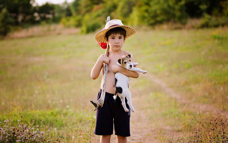 Garçon chiot chien, pointeur allemand poil dur marron et blanc, bébé, chien, garçon, chiot, Fond d'écran HD
