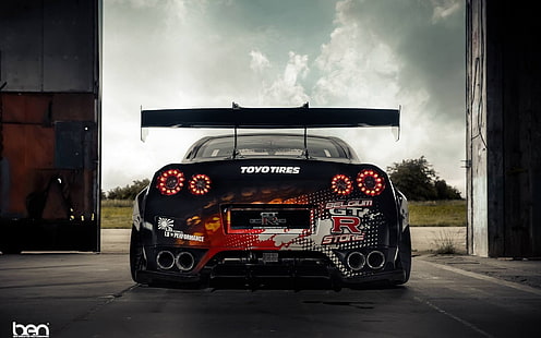 black racing car, Nissan, GT-R, Liberty Walk, HD wallpaper HD wallpaper