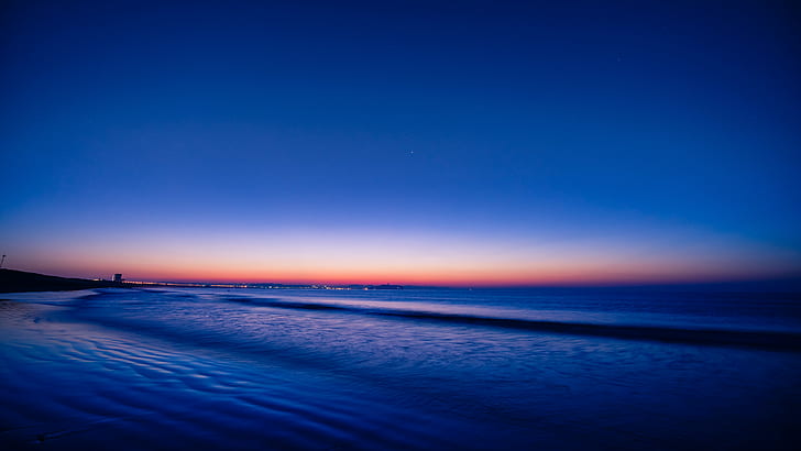 foto de paisagem do mar azul durante o pôr do sol, manhã, madrugada, paisagem, foto, mar azul, pôr do sol, hora mágica, 35mm, F4, ZA, OSS, hora azul, beira-mar, Japão, oceano, marinha, Enoshima, Kanagawa, ILCE-7M2, ondas, mar, praia, crepúsculo, natureza, azul, noite, céu, água, litoral, HD papel de parede
