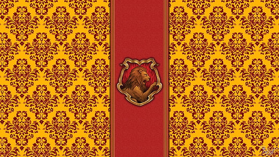 vermelho, Leo, brasão de armas, Harry Potter, ouro, Hogwards, Hogwarts, Grifinória, HD papel de parede HD wallpaper