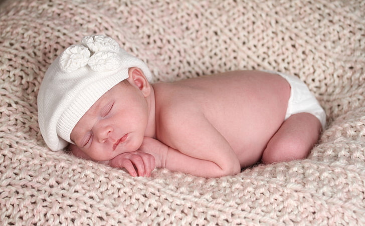Newborn Baby Boy, baby's white cap, Cute, Beautiful, Baby, Artistic, Newborn, Sweet, sleep, fragility, HD wallpaper