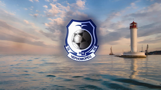Sea, Lighthouse, Football, Day, Logo, Odessa, Chernomorets, HD wallpaper HD wallpaper