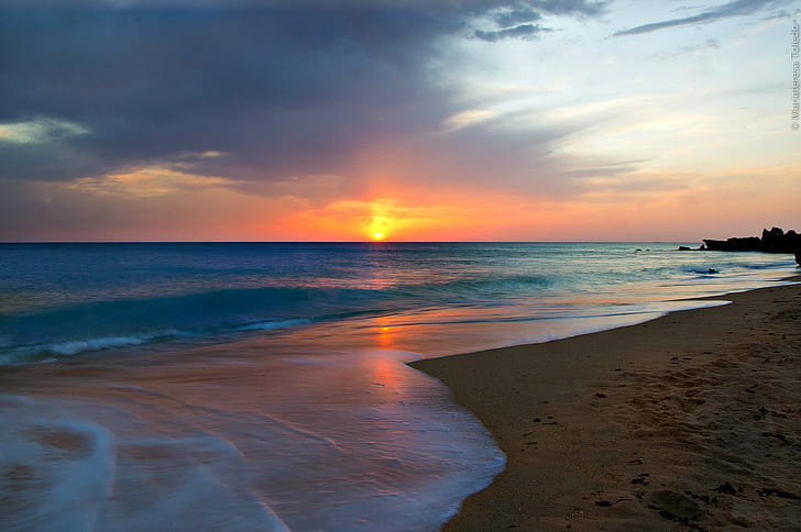 Andalusian sun, Sea, beach, Andalusian sun, dawn, HD wallpaper