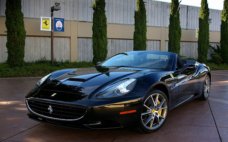 черный Ferrari кабриолет спорткар, Ferrari California, автомобиль, автомобиль, HD обои
