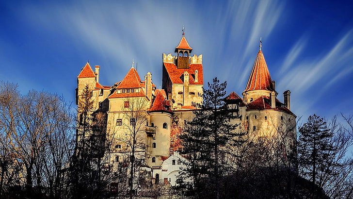 bran castle, dracula, castle, romania, transylvania, bran gorges, europe, city, HD wallpaper