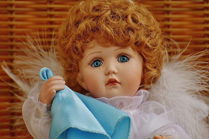 baby, child, children, cry, crying, curly hair, cute, doll, face, feathers, funny, girl, handkerchief, little, mannequin, model, sad, teardrop, toys, royalty  images, HD wallpaper