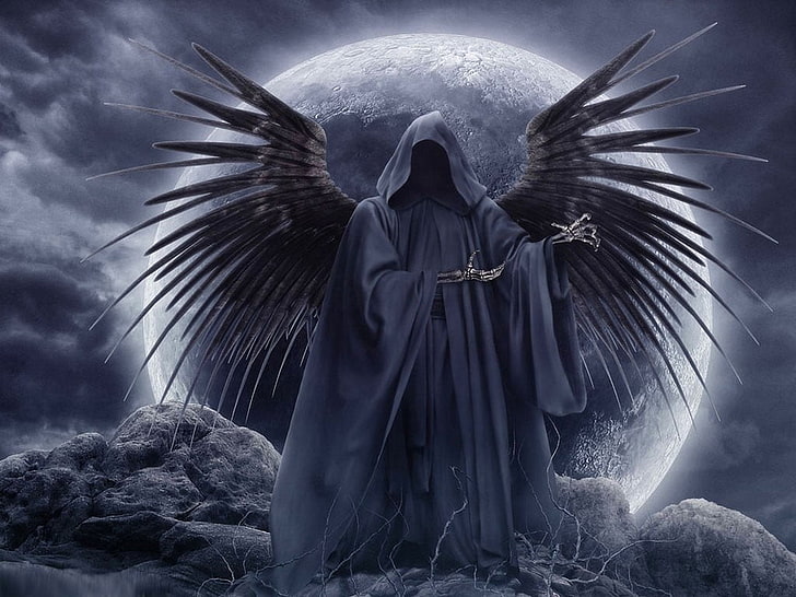 Grim Reaper ilustración, muerte, Grim Reaper, Luna, arte de fantasía, Fondo de pantalla HD
