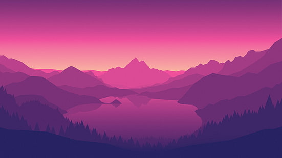 山、ゲーム、湖、森林、ビュー、丘、風景、紫、カンポサント、ファイアーウォッチ、ファイアーウォッチ、 HDデスクトップの壁紙 HD wallpaper