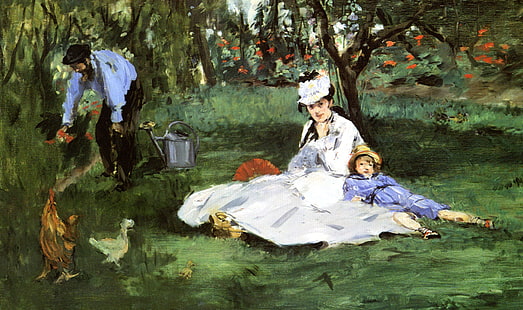 bild, genre, Edouard Manet, familjen Monet i trädgården vid Argenteuil, HD tapet HD wallpaper