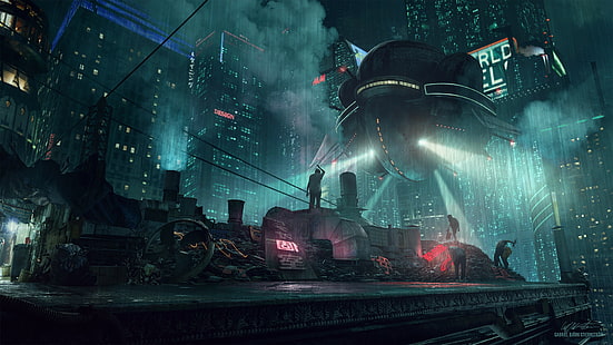 Sci Fi, Cyberpunk, City, Futuristic, Night, Rain, Skyscraper, Vehicle, HD wallpaper HD wallpaper