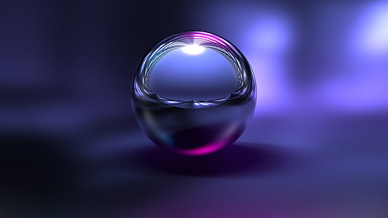 3d, ball, purple, reflection, graphics, metal, sphere, HD wallpaper HD wallpaper