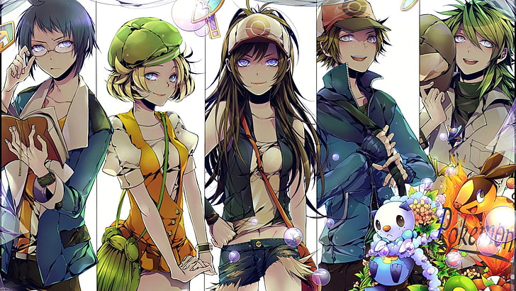 five anime character collage photo, Pokémon, Pokemon: Black and White, Oshawott (Pokémon), Tepig (Pokémon), HD wallpaper