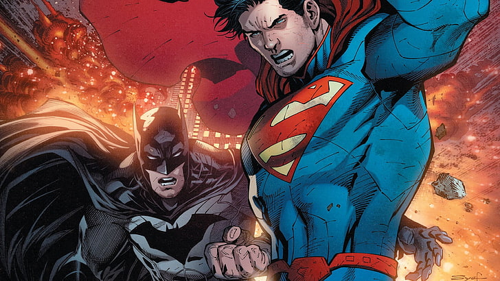 Иллюстрация Супермена и Бэтмена, DC Comics, Супермен, Бэтмен, HD обои