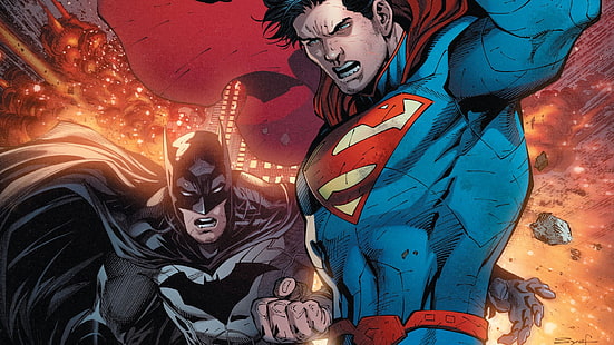Иллюстрация Супермена и Бэтмена, DC Comics, Супермен, Бэтмен, HD обои HD wallpaper