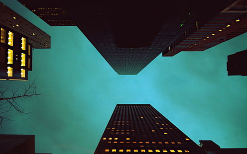 kota, gedung pencakar langit, pandangan mata cacing, bangunan, Wallpaper HD HD wallpaper