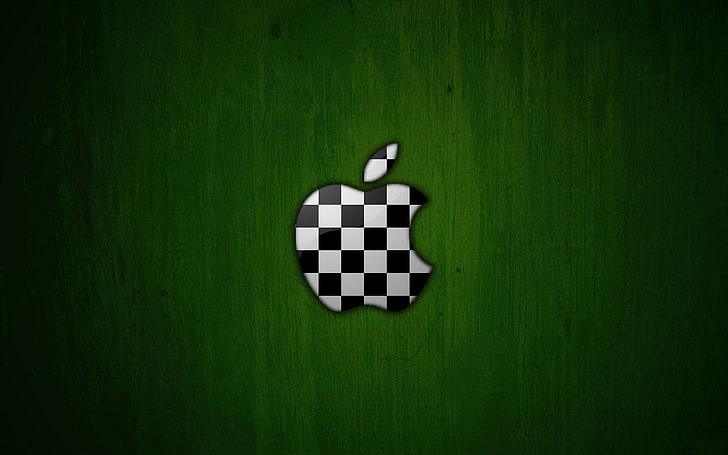 黒と白のチェックアップルの壁紙 緑 背景 アップル ロゴ チェス