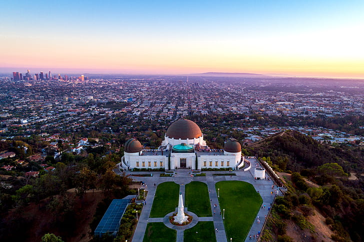 USA, Kalifornia, Los Angeles, Griffith Park Observatory, pejzaż miejski, Tapety HD