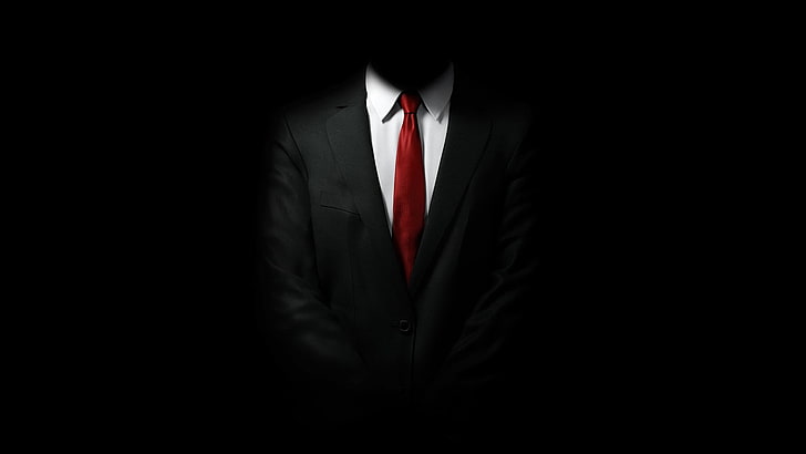 47, black background, Hitman, Hitman: Absolution, Red Tie, Suits, Tie, video games, White Clothing, HD wallpaper