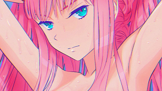 anime, anime girls, artwork, simple, background sederhana, DubstepGutter, digital, digital art, pink, Zero, Zero Two (Darling in the FranXX), Kode: 002, Darling in the FranXX, Wallpaper HD HD wallpaper