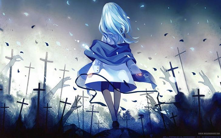 personnage d'anime féminin aux cheveux bleus, anime, personnages originaux, Fond d'écran HD