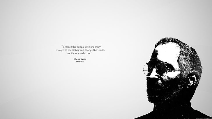 Illustration de Steve Jobs avec superposition de texte, Steve Jobs, citation, fond simple, monochrome, typographie, hommes, minimalisme, Fond d'écran HD