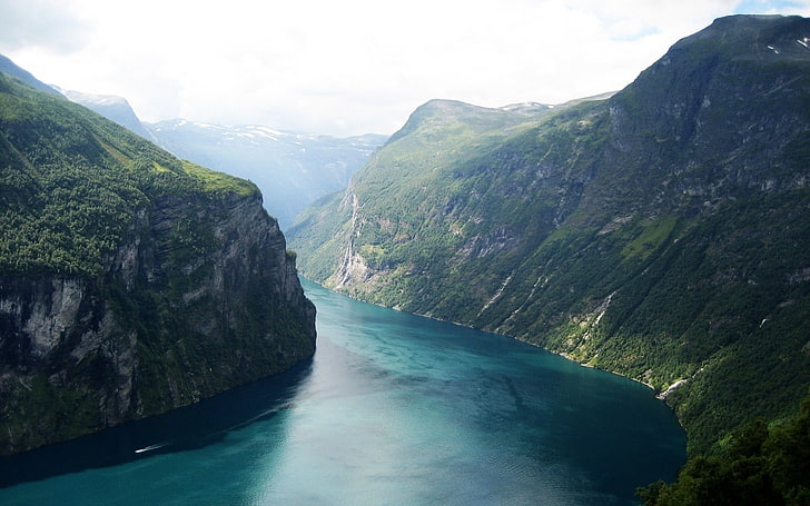 badan air, lembah, pemandangan, pegunungan, danau, Norwegia, Geiranger, Geirangerfjord, alam, Wallpaper HD