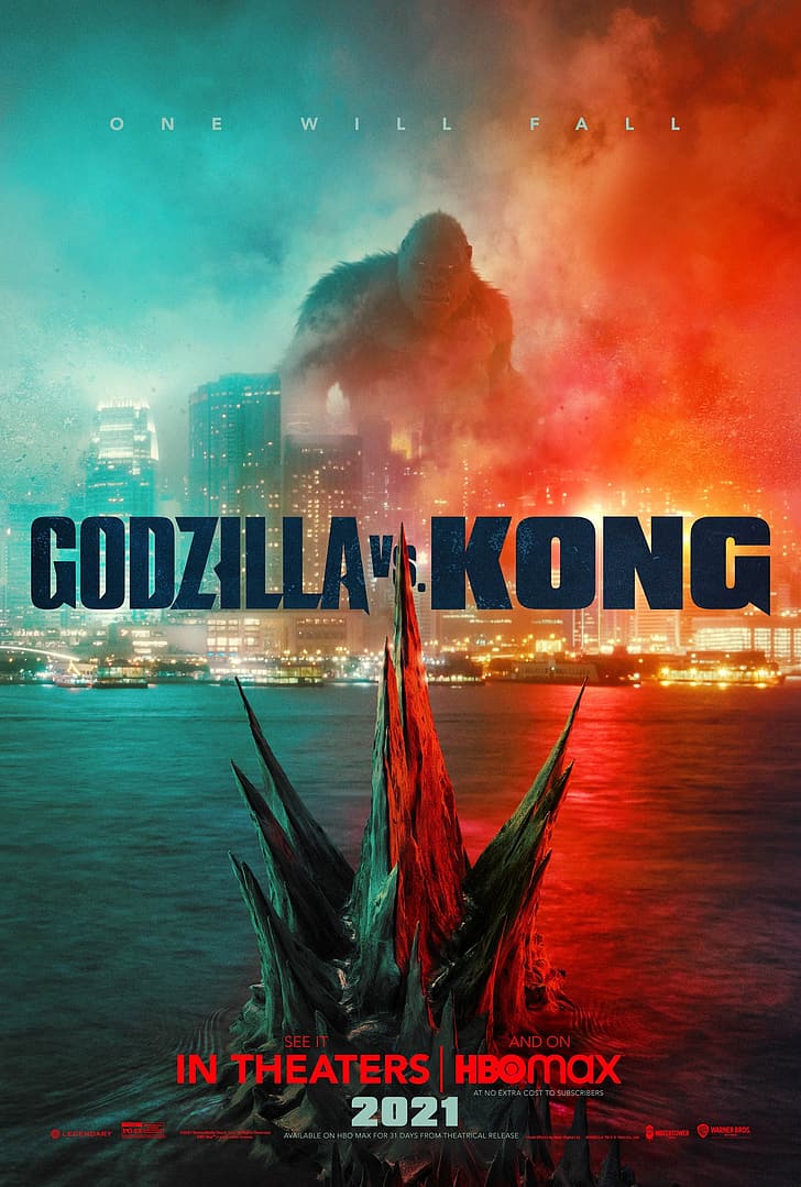 Godzilla Vs Kong, Godzilla, King Kong, kaiju, ville, bataille, créature, films, affiche de film, Fond d'écran HD, fond d'écran de téléphone
