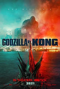  Godzilla Vs Kong, Godzilla, King Kong, kaiju, city, battle, creature, movies, movie poster, HD wallpaper HD wallpaper