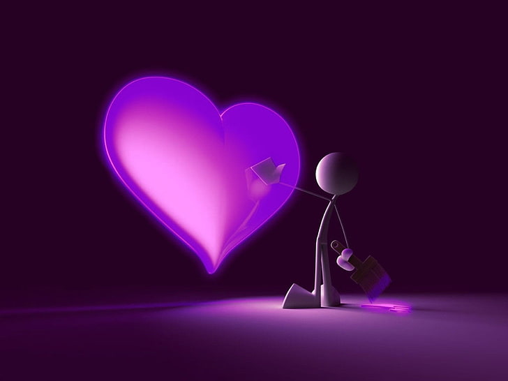 purple heart and stickman illustration, Artistic, Love, HD wallpaper