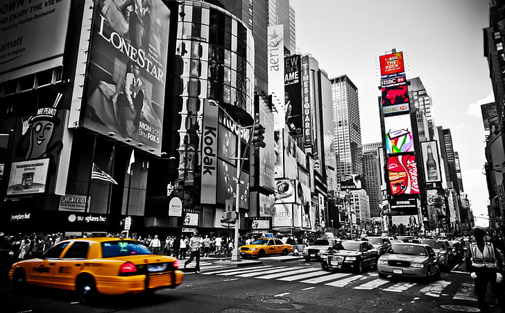 Высокое качество, выборочная цветная фотография Нью-Йорк Таймс-сквер, Сити, Нью-Йорк, Нью-Йорк, Таймс-сквер, HD обои