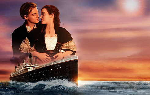 Jack and Rose Titanic Movie scene, Titanic, Leonardo DiCaprio, Kate Winslet, HD, 4K, HD wallpaper HD wallpaper
