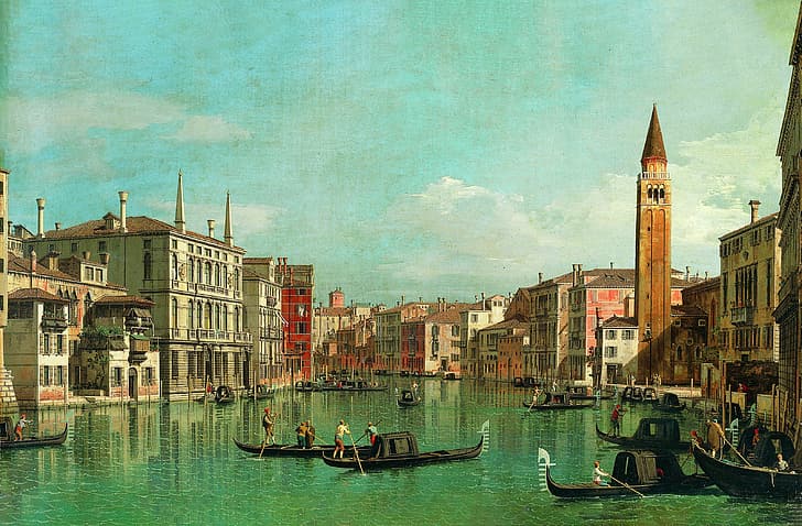 1730, Kanał Giovanniego Antonio, olej na płótnie, włoski, Wenecja, Tapety HD