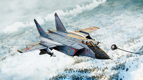artwork, military aircraft, vehicle, aircraft, MiG-31B, Mig 25 Foxbat, HD wallpaper HD wallpaper