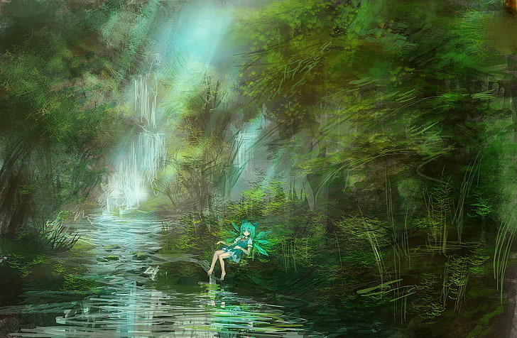 detailed, anime girls, forest, Cirno, HD wallpaper