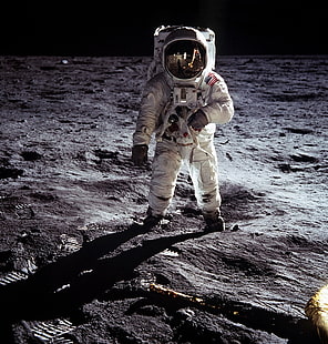 астронавт близо до Луна, астронавт, Луна, НАСА, космос, Аполон, космически костюм, HD тапет HD wallpaper