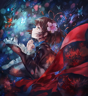 Anime, Anime Girls, Mumei, Kimono, kurze Haare, Schmetterling, Kabaneri der Eisernen Festung, HD-Hintergrundbild HD wallpaper