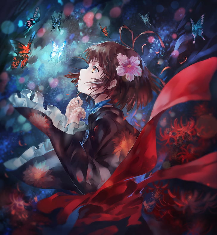Anime, Mumei, kurze Haare, Schmetterling, Kabaneri der Eisernen Festung, Anime Girls, Kimono, HD-Hintergrundbild, Handy-Hintergrundbild