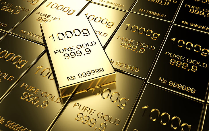 1000 g pure gold graphic, metal, gold, numbers, letters, pure, HD wallpaper