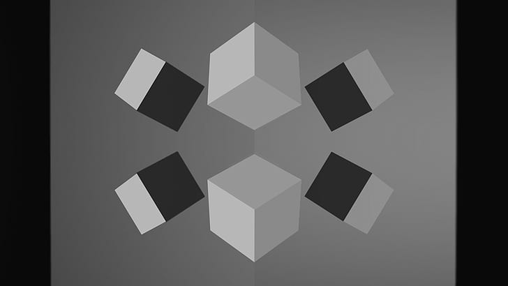 куб, симетрия, монохромен, HD тапет