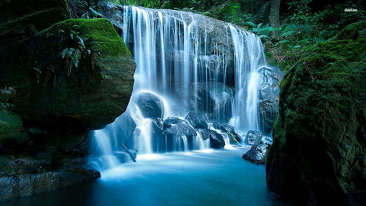 Natur 1920x1080, Wasserfall, Wasser, Fels, Moos, 4k wpallpapers, HD-Hintergrundbild