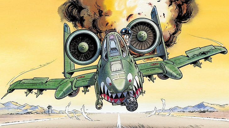 figure, humor, pilot, attack, runway, USAF, Republic, A-10 Thunderbolt II, warthog, aerodom, HD wallpaper