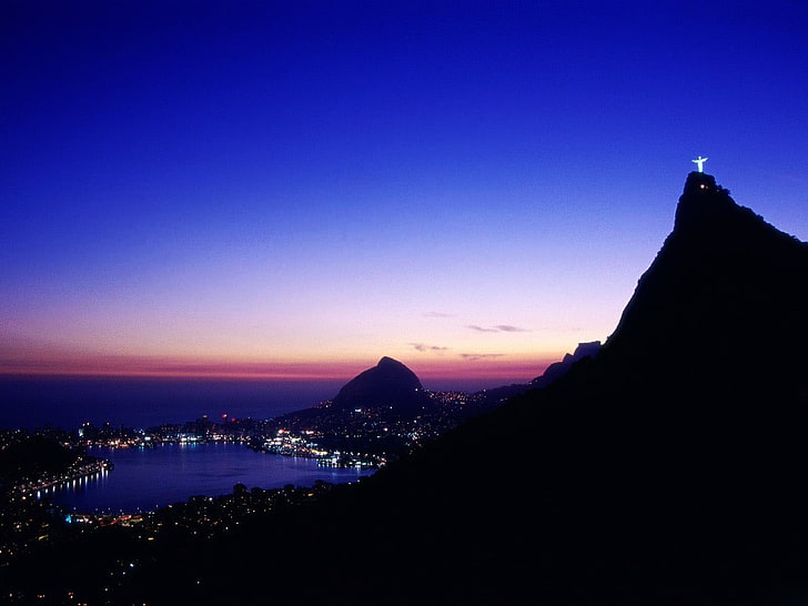 town, lights, mountains, Rio de Janeiro, HD wallpaper