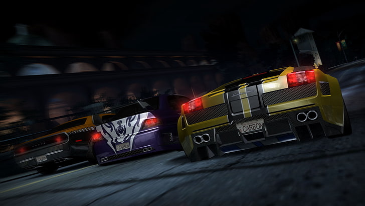 racing car game digital wallpaper, need for speed carbon, cars, night, street, building, road, HD wallpaper
