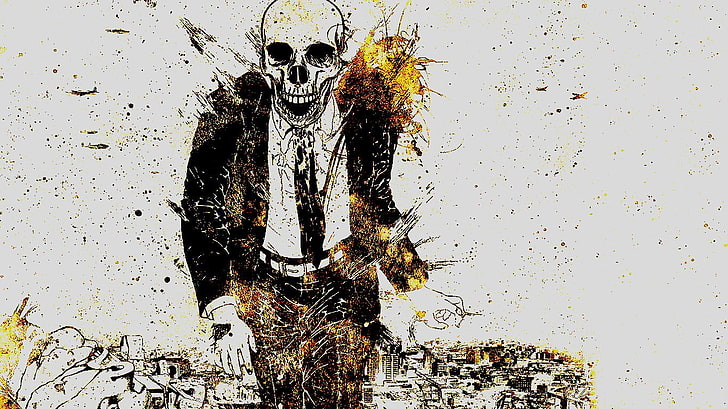 Ilustración de la cabeza del cráneo, fuego, cráneo, Alex Cherry, ilustraciones, Fondo de pantalla HD