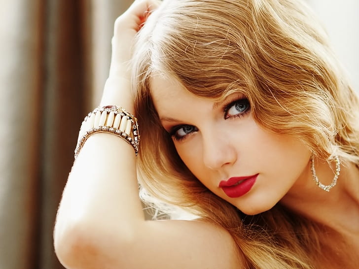 Taylor Swift, celebridades, estrella, niña, cara, ojos azules, pulsera, labio rojo, rubia, belleza, taylor swift, celebridades, estrella, niña, cara, ojos azules, pulsera, labio rojo, rubia, belleza, Fondo de pantalla HD